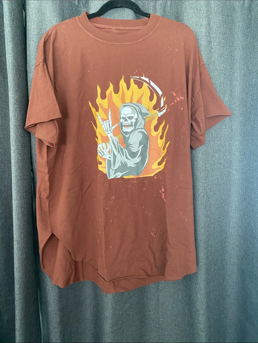 Rust Short Sleeve Graphic Tee with Flame Reaper Print